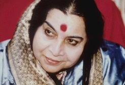 Divine Mother Shri Mataji Nirmala Devi in blue silk sari