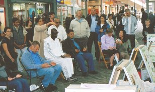 Sahaja Yogis Jon Abbott, Dr. and Mrs. J. Kanodia (standing) and Dr. K. Rubia (kneeling)