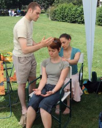 Sahaja Yogis Dan and Sarah working at Lillington Primary School Fete