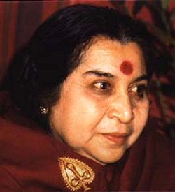 Shri Mataji Nirmala Devi - Founder of Sahaja Yoga, with crimson shawl and broach