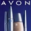 a few unpacked cosmetics with Avon name, white on navy blue