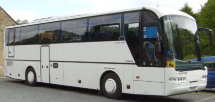 large white touring coach