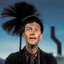 Dick Van Dyke with chimney brush, up on the roof in Mary Poppins film