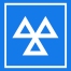 mot test logo, three chunky white triangles on blue background