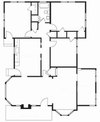 single floor house plan, kitchen and bathroom plus six rooms
