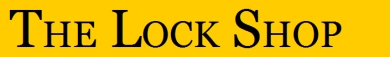 logo, black text of The Lock Shop on yellow/gold background